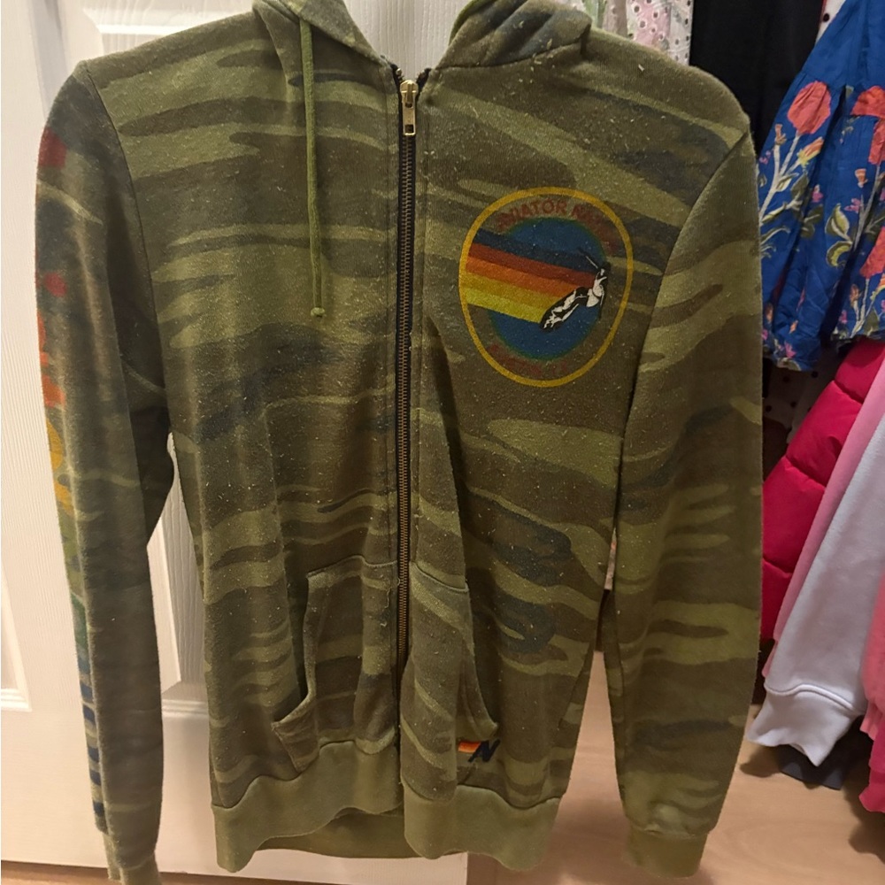 Aviator Nation Camo Hoodie with Rainbow Accent